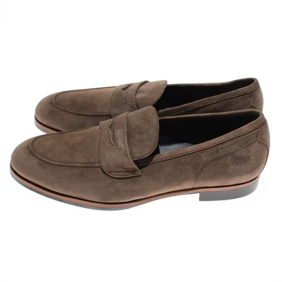 Di Bianco NWB Miseno Cashmere Suede Penny Loafers Size 44 (US 11) in Bark Brown